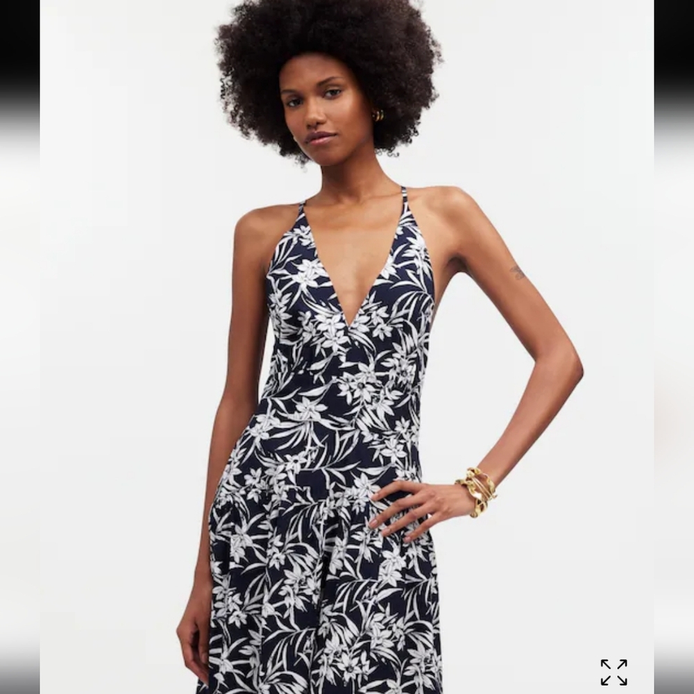 Smocked Halter Midi Dress in Poplin Size 12